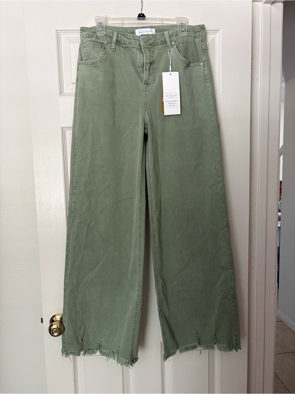 Risen Olive Green Boot-Cut Wide Leg Jeans
